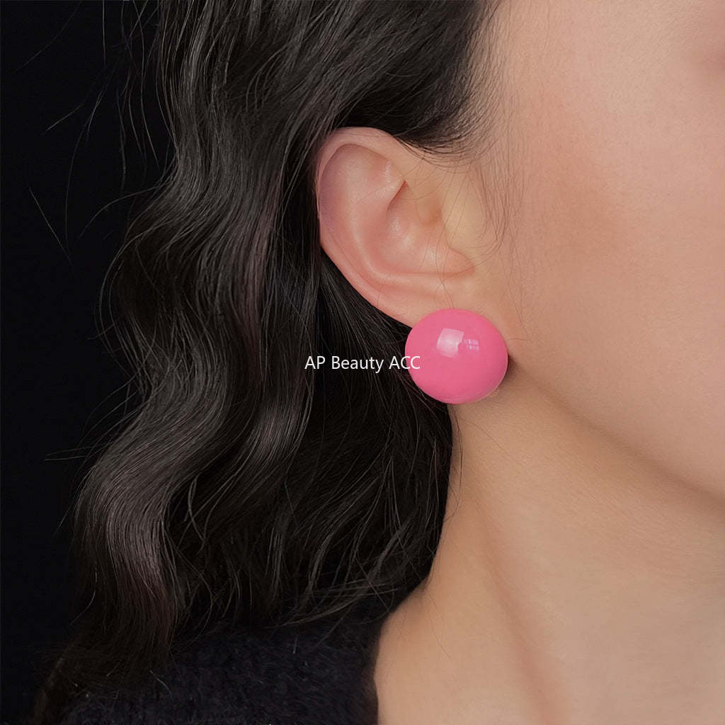 C관 - 로즈핑크 원형 레진 러블리 감성 디자인 귀걸이 [5674] 25.03-1