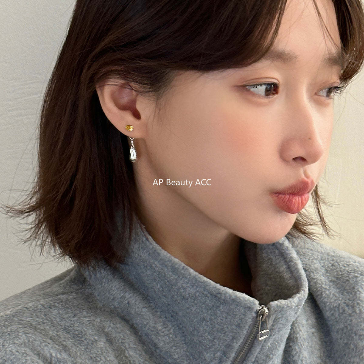 A관 - 은침 비정형 투톤 물방울 귀걸이 [EH-3314] 24.11-3