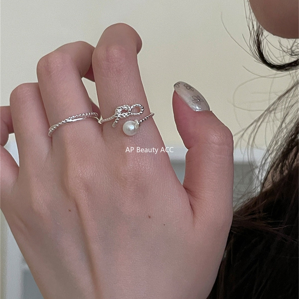 A관 - 925 실버 진주 리본 디자인 오픈형 반지 [JZ-0702] 25.11-1