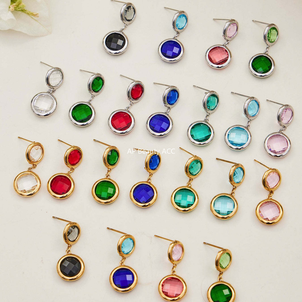 D관 - 스테인리스 스틸 풀 큐빅 글라스 스톤 18K도금 팔찌 귀걸이 [TXE508] 25.12-1