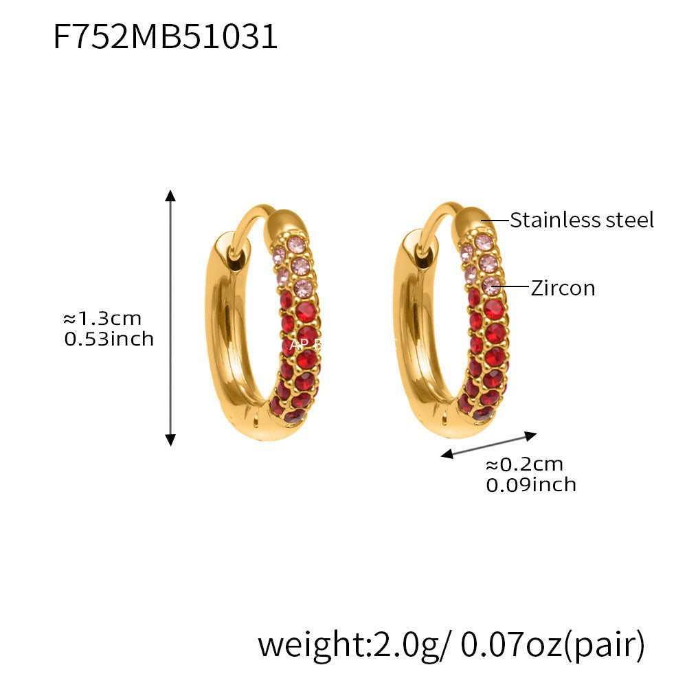 D관 - 스테인리스 18K 도금 멀티컬러 큐빅 링 귀걸이 [F752] 25.11-1