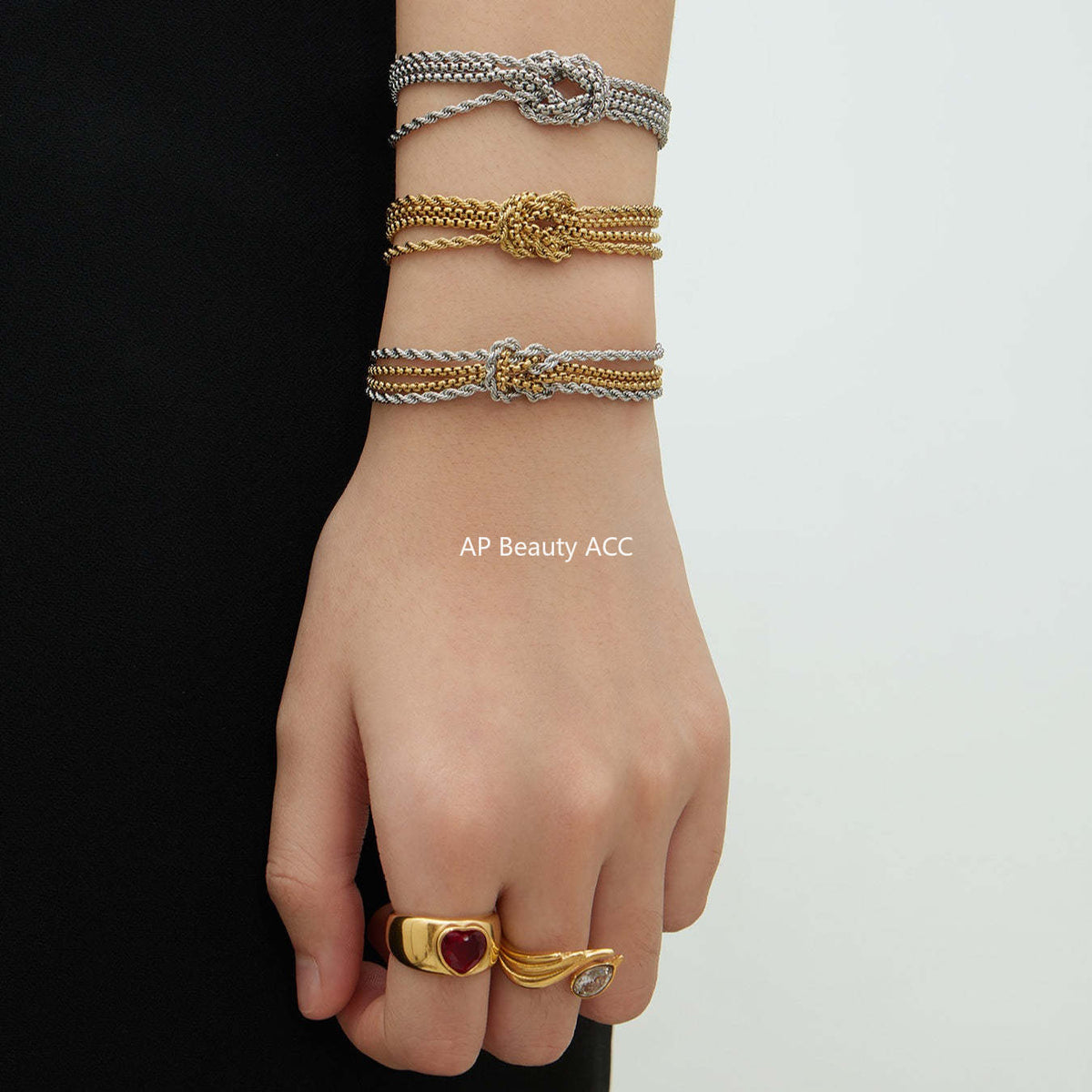 D관 - 스테인리스 스틸 18K 도금 매듭 체인 팔찌 [E151] 25.12-3