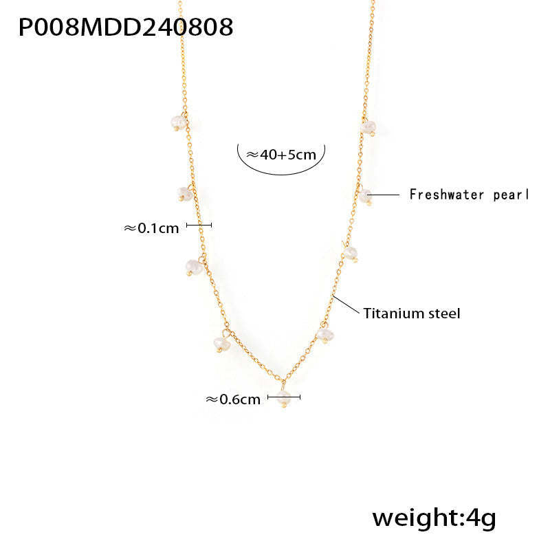 D관 - 프렌치 담수 진주 미니멀 스윗 티타늄 스틸 18K 도금 목걸이 [P008] 24.08-3