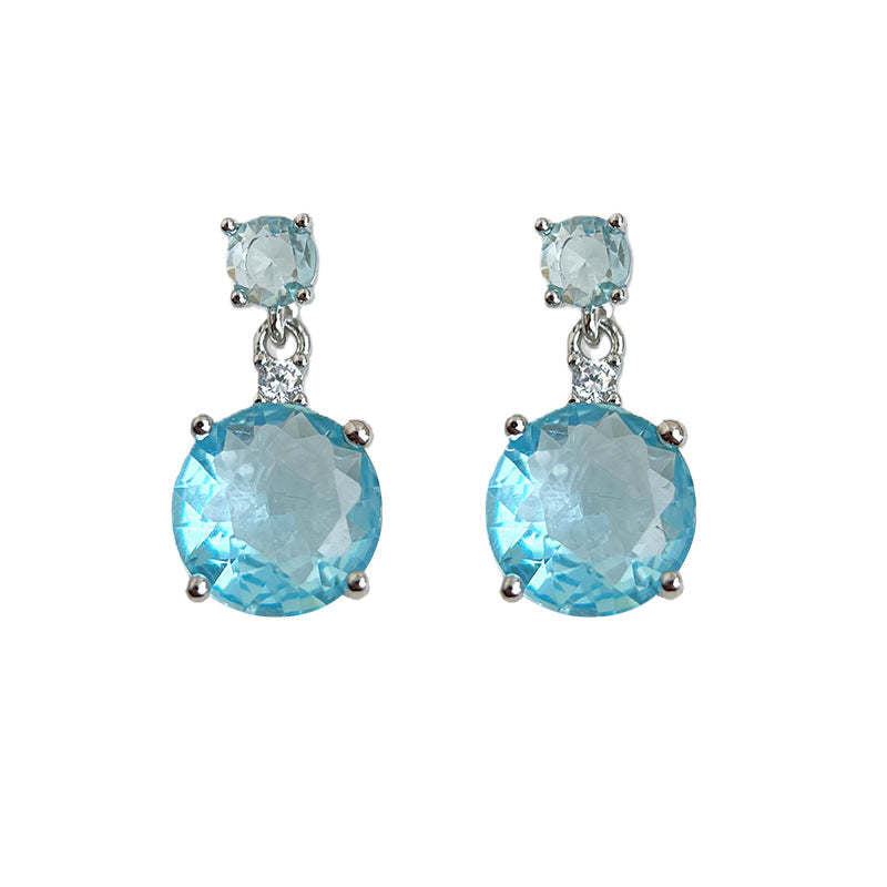 C관 - 아쿠아 블루 큐빅 드롭 925 은침 귀걸이 [7053] 25.11-4