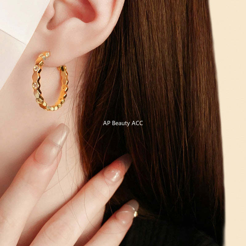 C관 - 14K 도금 큐빅 원형 귀걸이 세련된 귀걸이 [E18500] 24.01-3