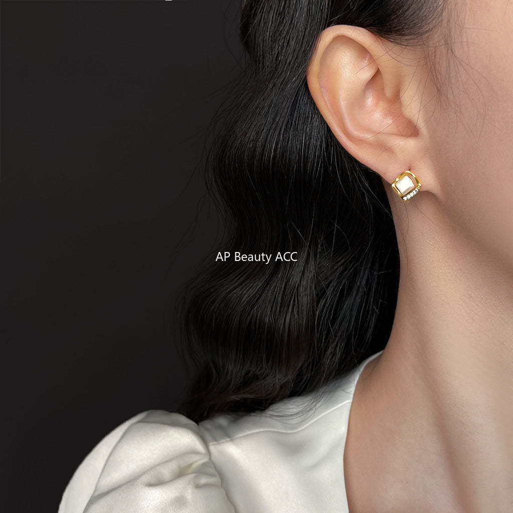 C관 - 925 은침 큐빅 글라스 묘안석 스퀘어 큐빅 귀걸이 [6254] 25.06-3