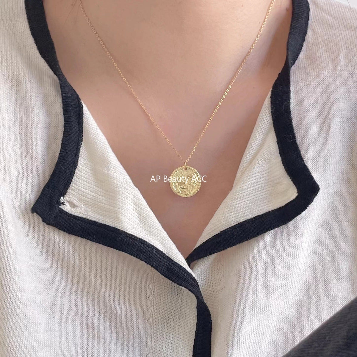 F관 - 925 실버 사자 엠보싱 원형 펜던트 목걸이 [B771] 25.11-2