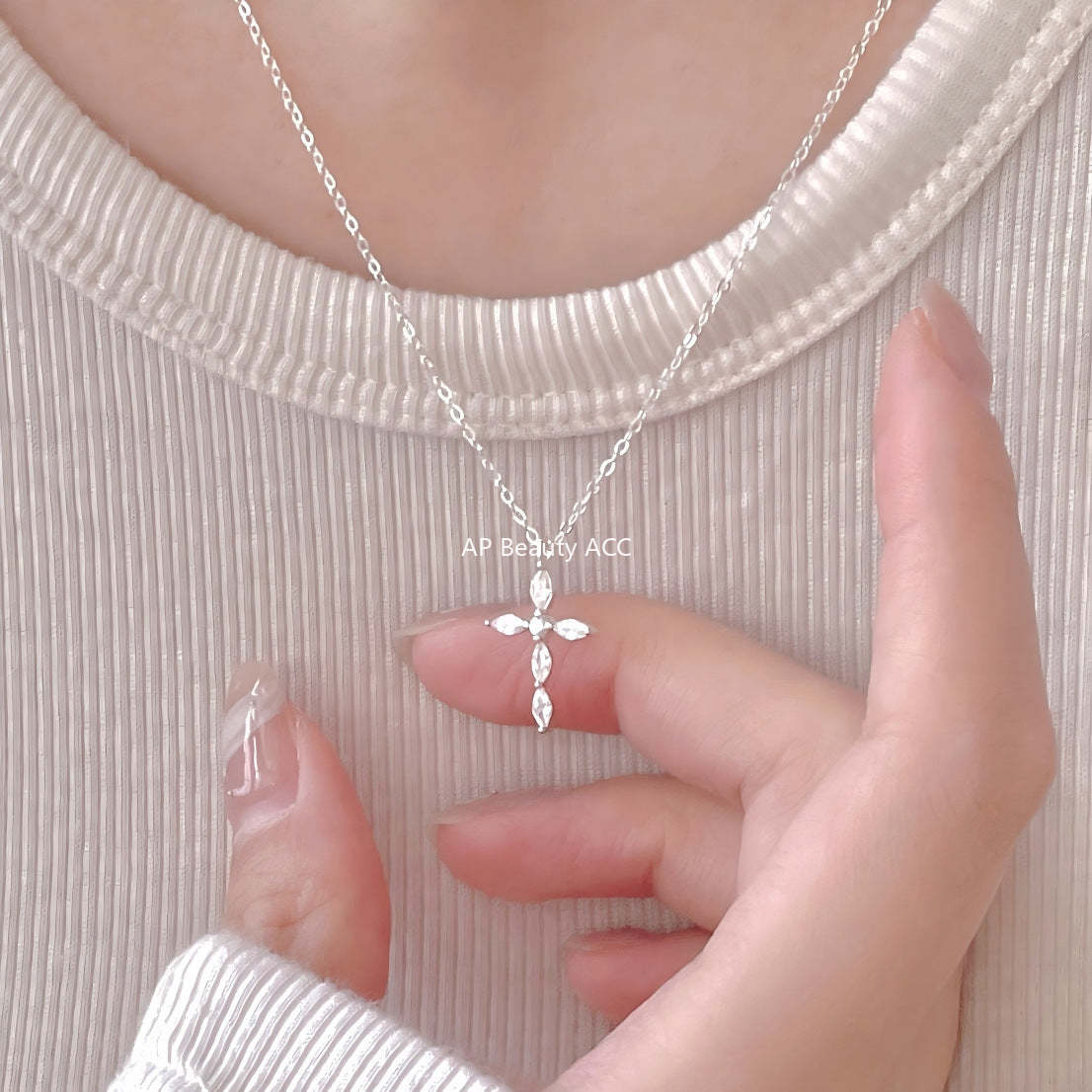 F관 - 925 실버 큐빅 십자가 펜던트 목걸이 [B1387] 25.11-4