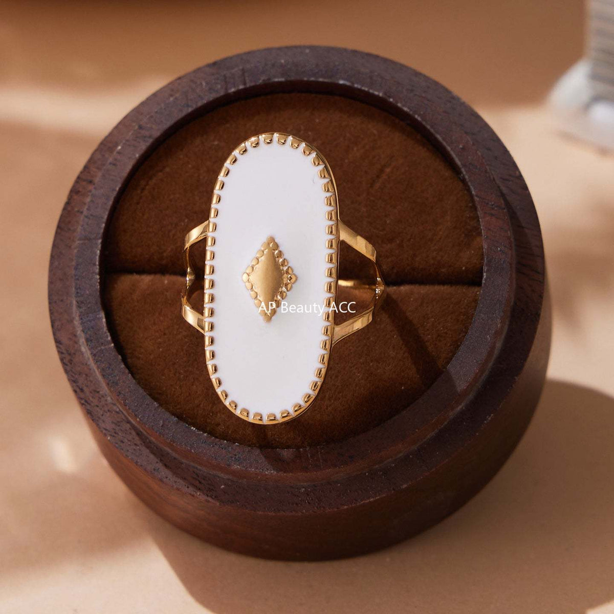 D관 - 스테인리스 스틸 컬러 에나멜 타원형 투 레이어 18K 도금 반지 [A719] 25.09-4