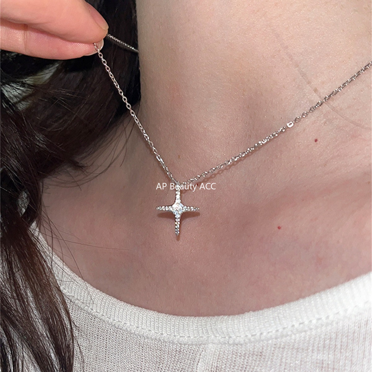 A관 - 925 실버 이중 원 별 큐빅 펜던트 목걸이 [XL-1216] 25.10-1
