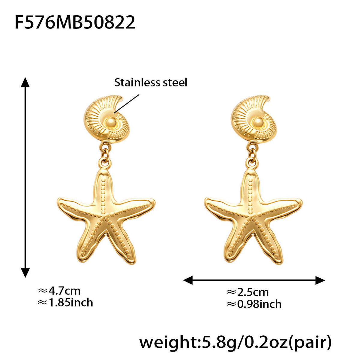 D관 - 스테인리스 스틸 18K 도금 조개 불가사리 디자인 귀걸이 [F567-F576] 25.08-5