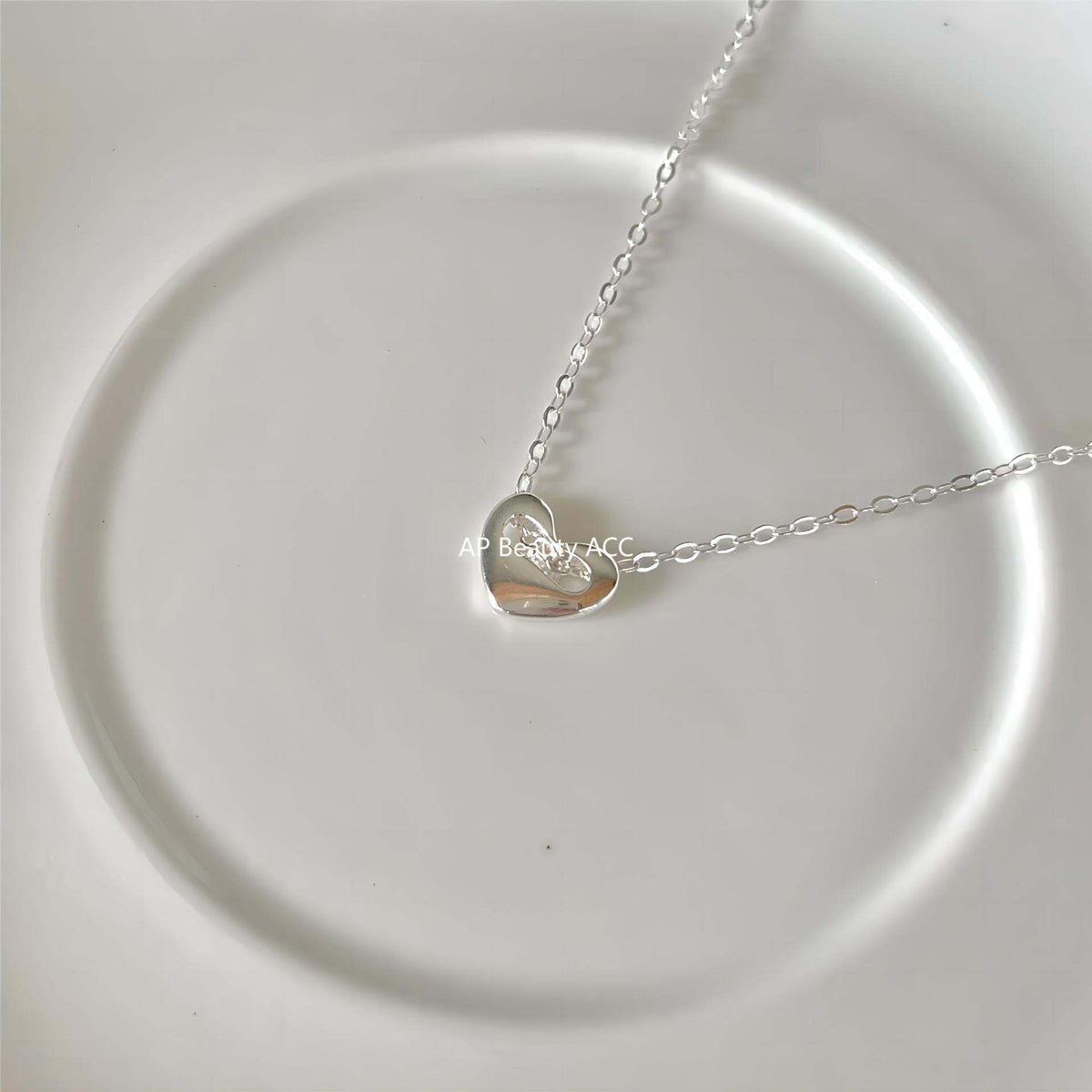 F관 - 925 실버 뚫린 하트 펜던트 목걸이 [B1192] 25.12-2