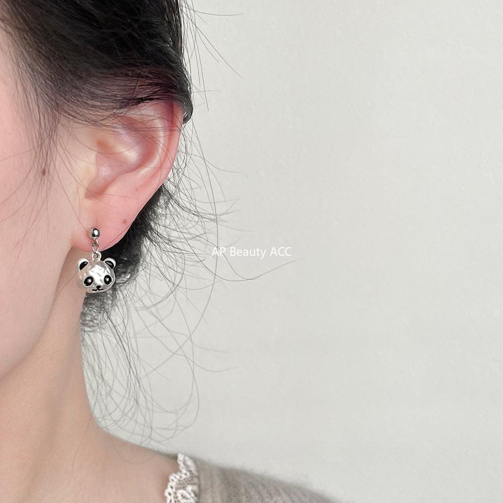 C관 - 비대칭 귀여운 팬더 유니크 대나무 디테일 은침 귀걸이 [3644] 24.03-3
