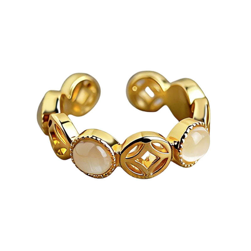 C관 - 18K 도금 글라스 묘안석 오픈형 반지 [7241] 25.12-3