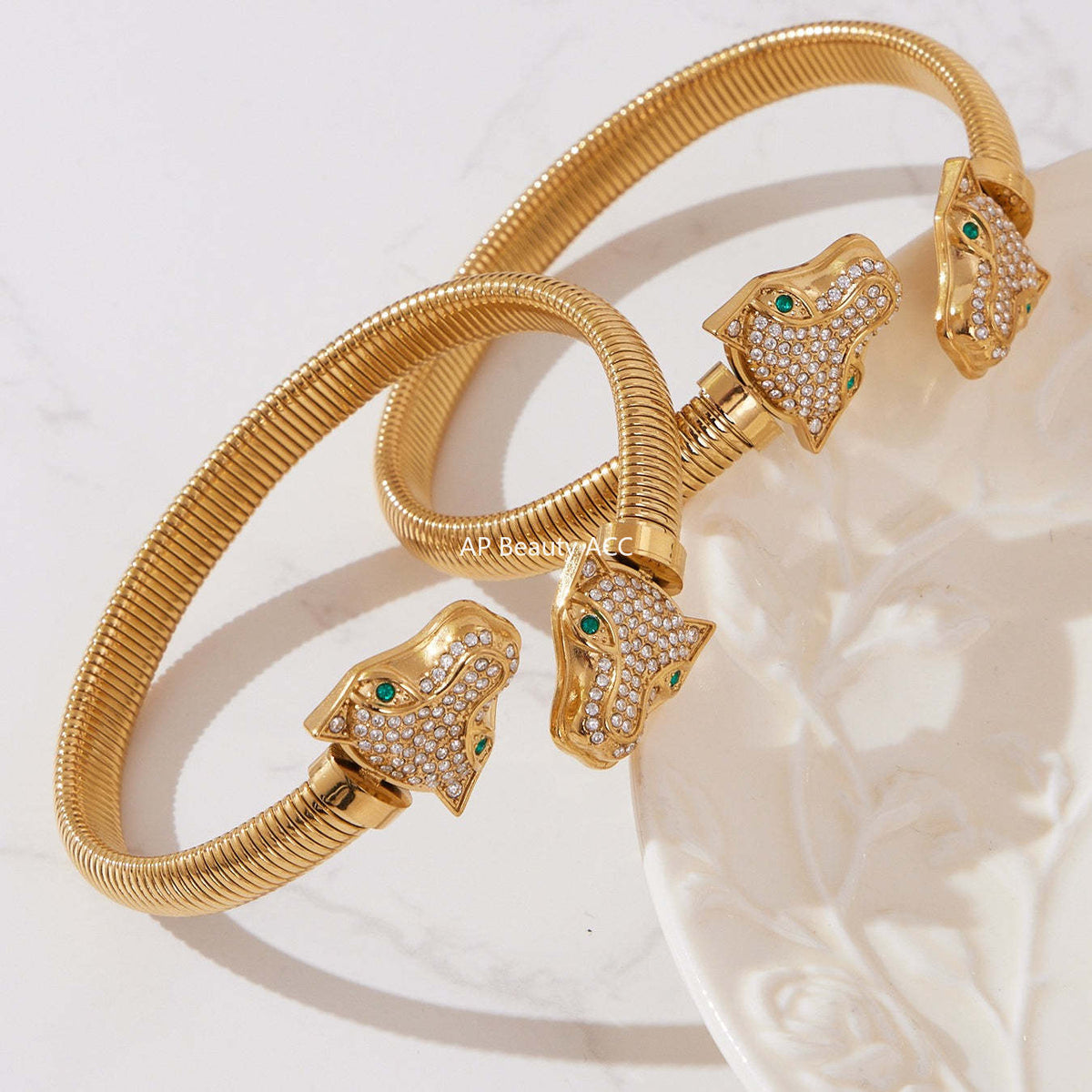 D관 - 스테인리스 18K 도금 풀큐빅 뱀머리 오픈형 팔찌 [Z506-Z507-Z508] 25.10-5