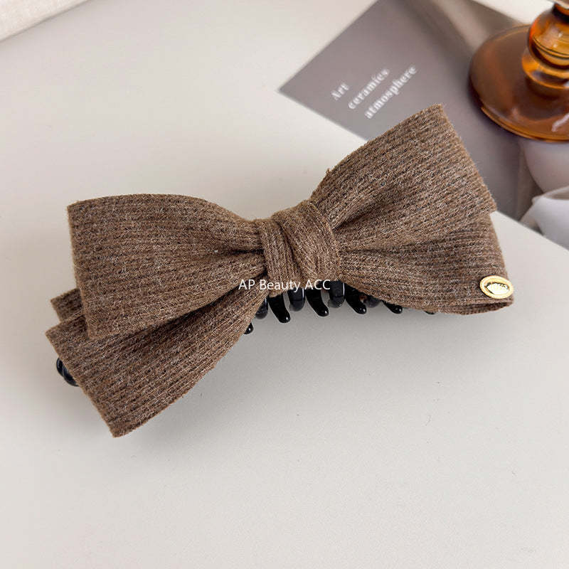 E관 - 모직 니트 소재 양면 리본 디자인 집게핀 [27708] 25.11-3