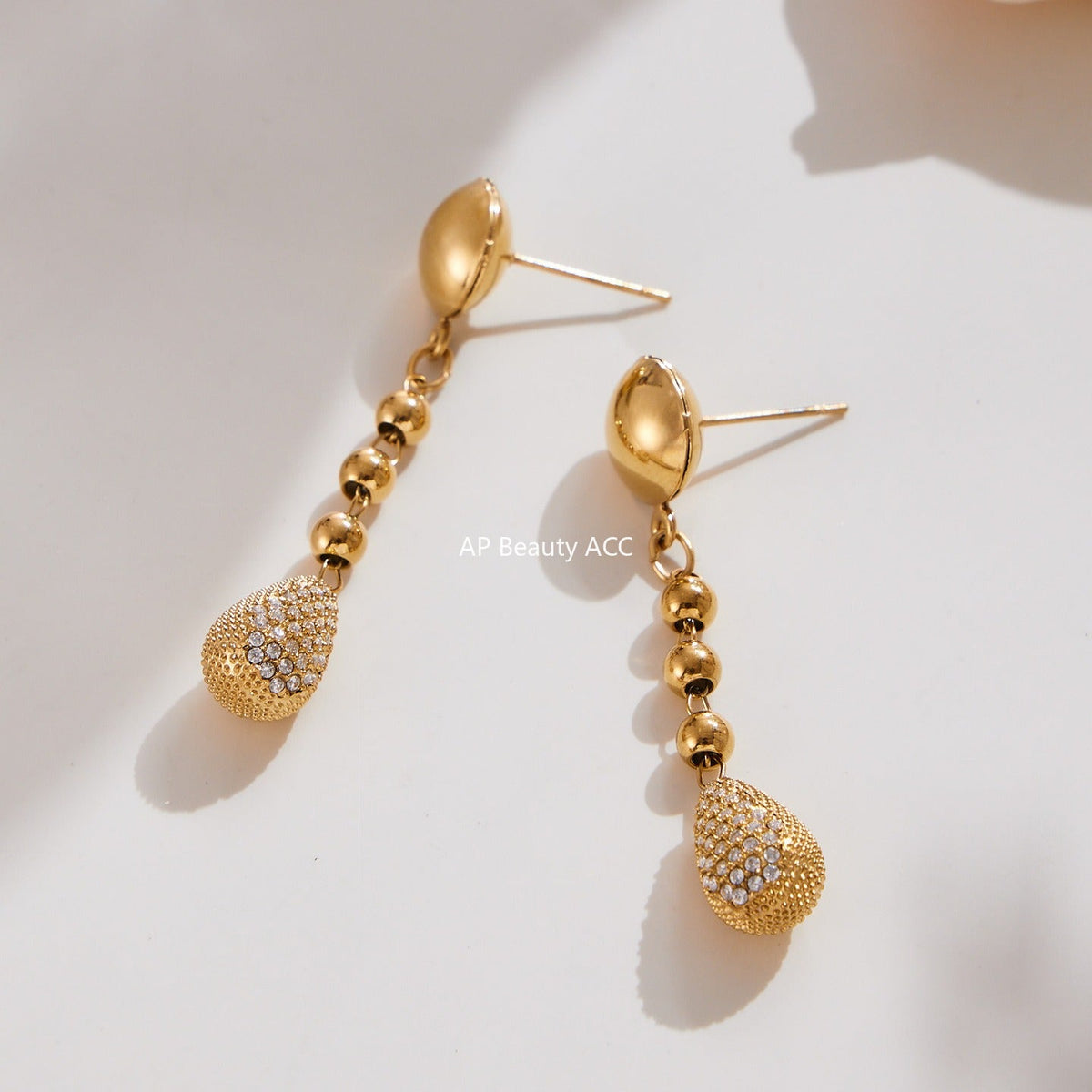 D관 - 18K 골드 도금 스테인리스 스틸 물방울 큐빅 비즈 체인 목걸이 귀걸이 [TXP419-TXF419] 25.10-1