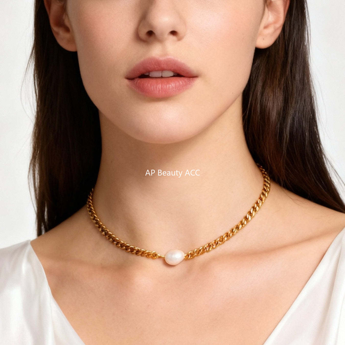 D관 - 스테인리스 스틸 18K 도금 볼드 체인 진주 천연석 목걸이 [P539] 25.12-1