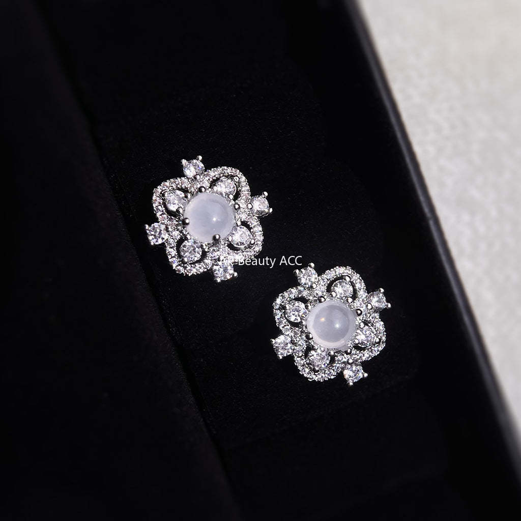 C관 - 큐빅 클로버 디자인 925 은침 귀걸이 [5718] 25.03-3