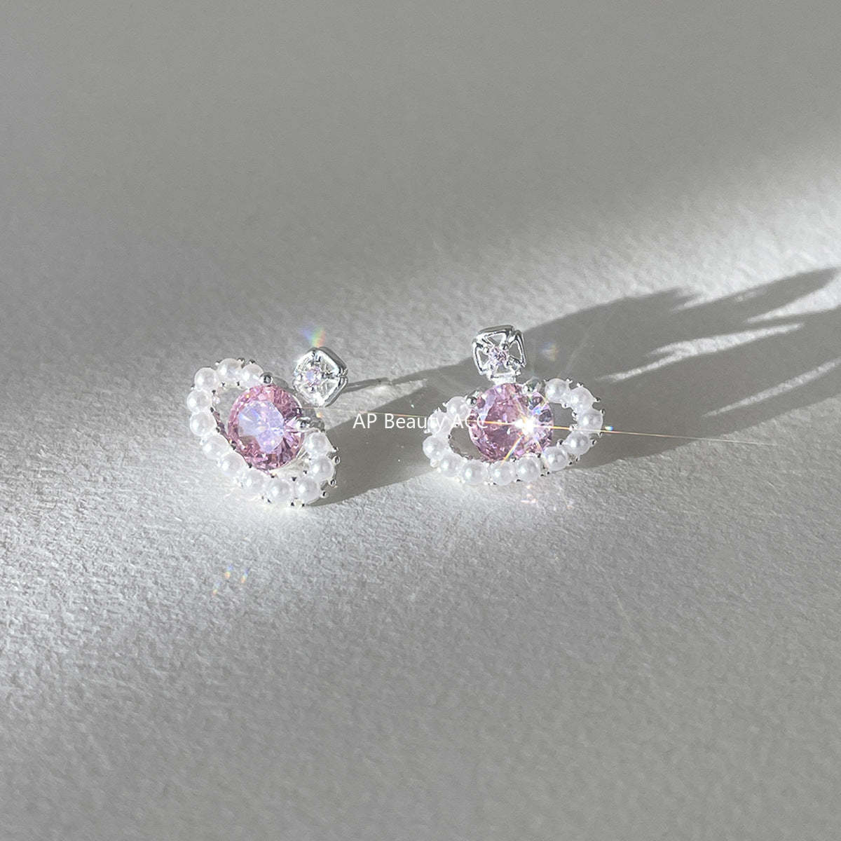 A관 - 핑크 큐빅 볼 디자인 진주 귀걸이 [EH-4313] 25.12-3