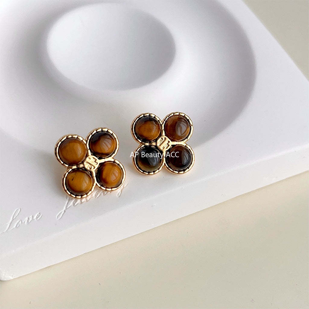 C관 - 고급스러운 14K 도금 호안석 묘안석 기하학 귀걸이 [3994-3995] 24.05-1