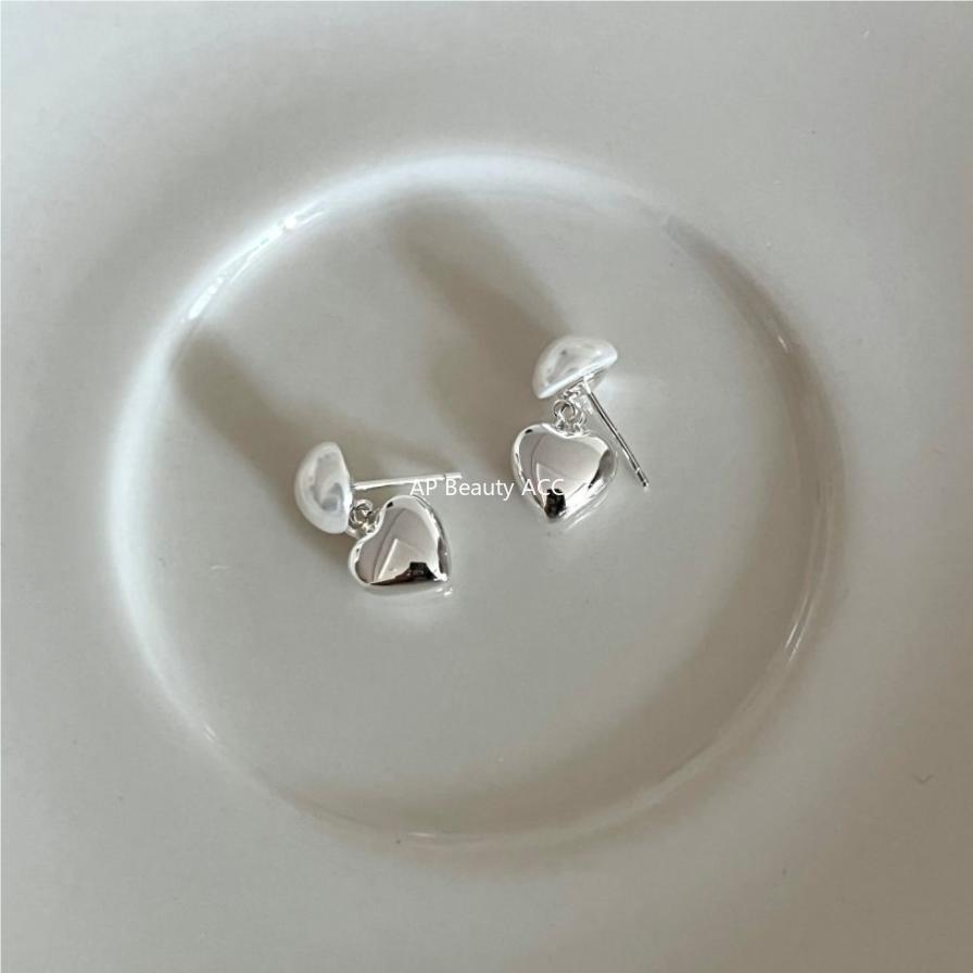 F관 - 925 실버 진주 드롭 하트 귀걸이 [C1056] 25.09-4